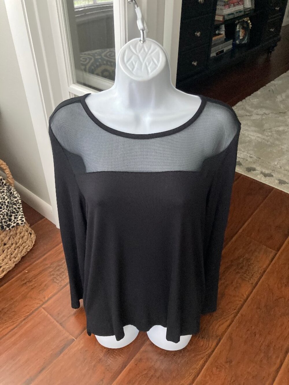 Tahari Black Sexy Mesh Top Blouse Large New with Tags
